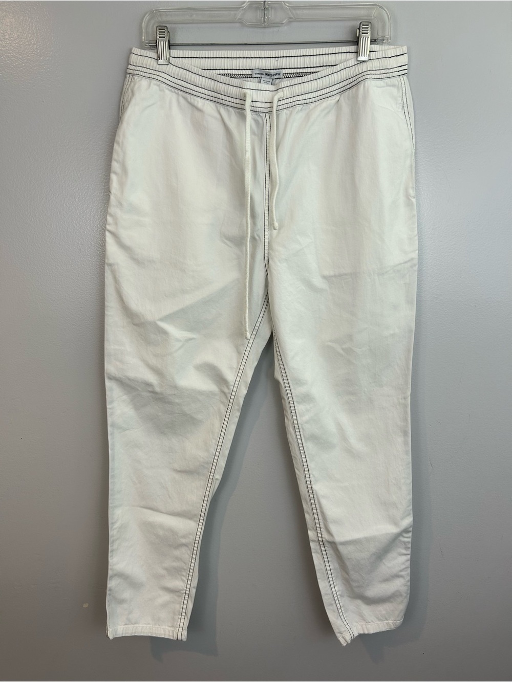 Standard James Perse White Cotton Drawstring Pants Black Stitching Size 2 Medium